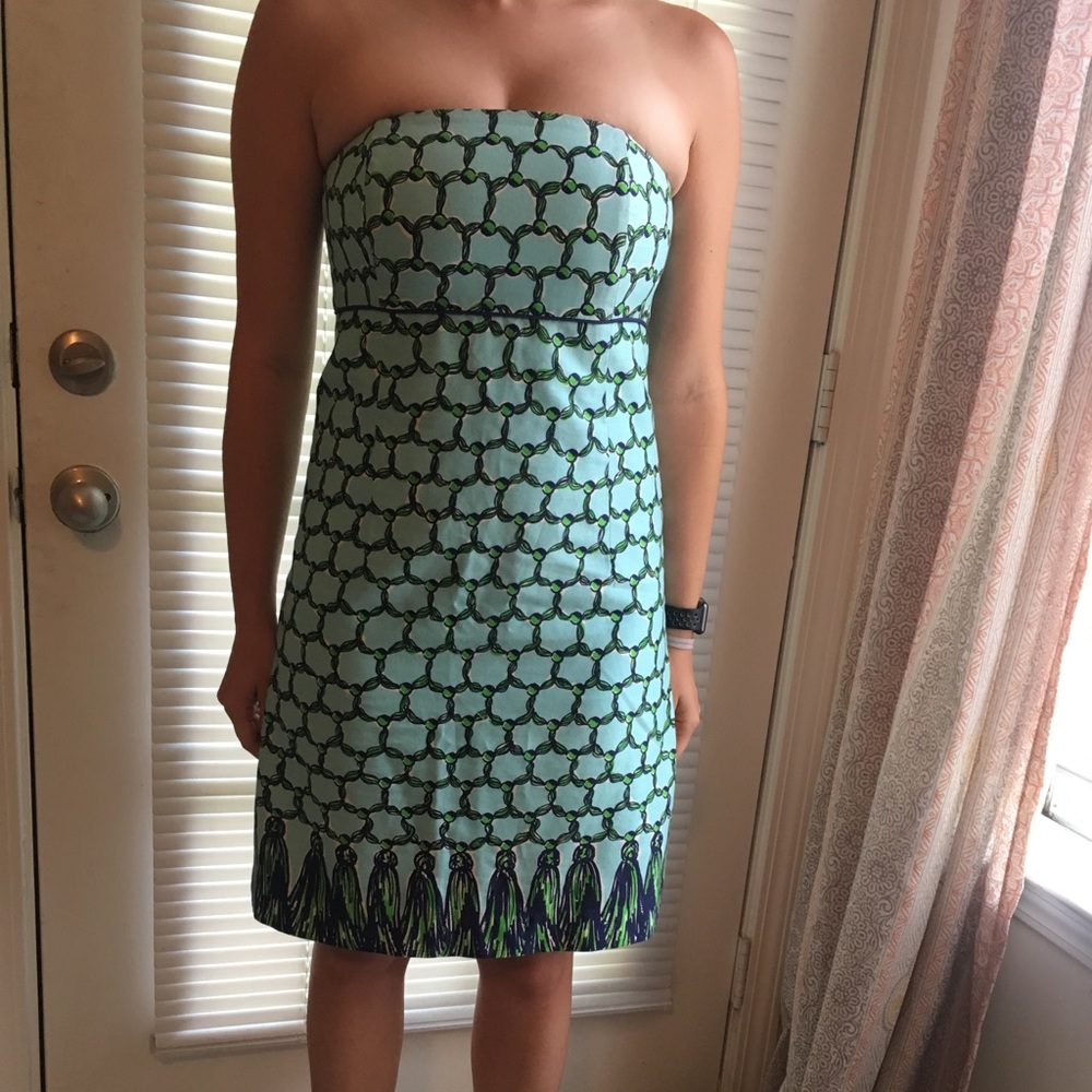 Lilly Pulitzer blue and green tassel shift dress